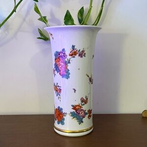 Lenox Floral Porcelain Cylinder Vase in White with Multicolor Accents